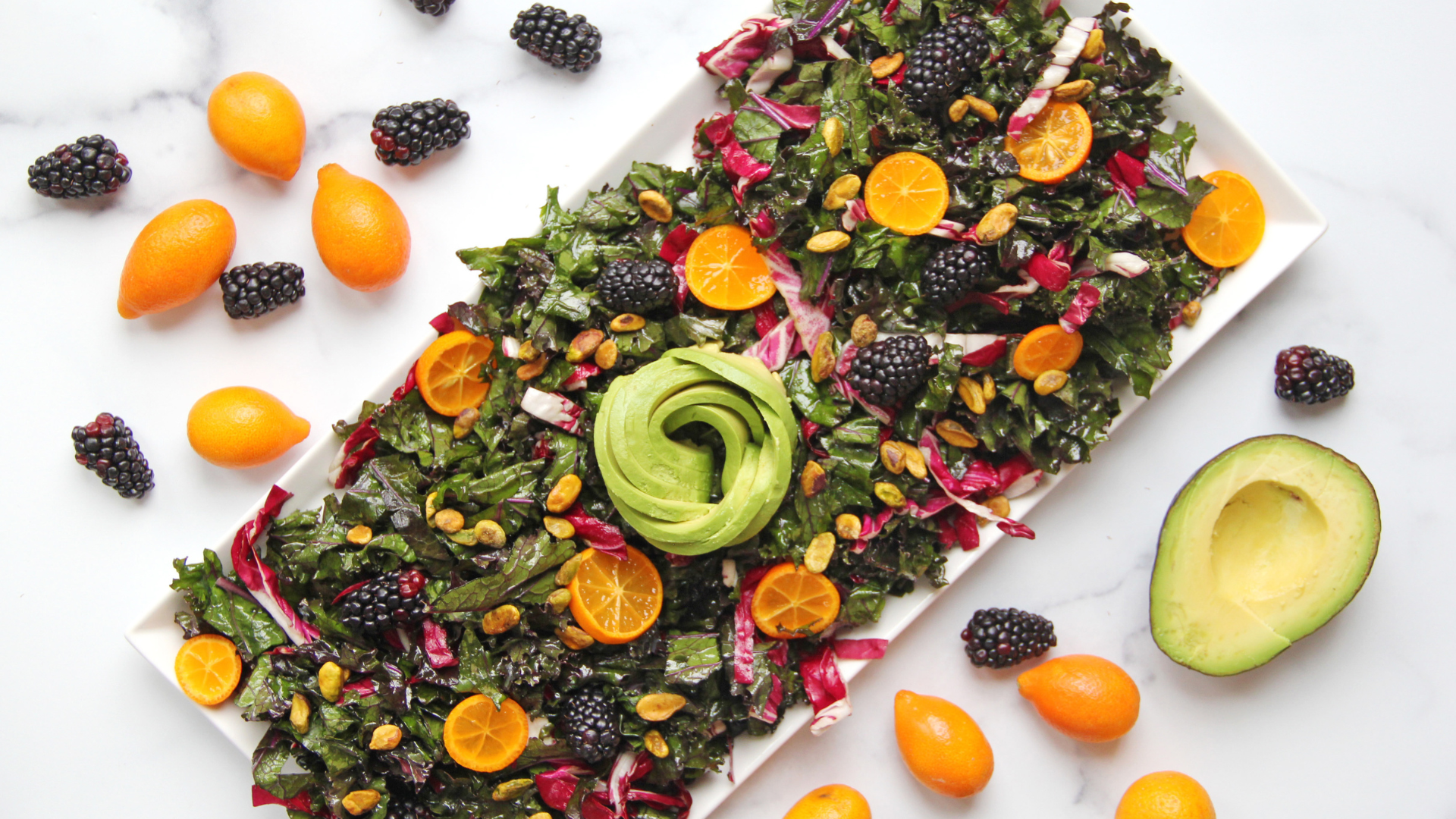 Fruity & Nutty Spring Kale Salad
