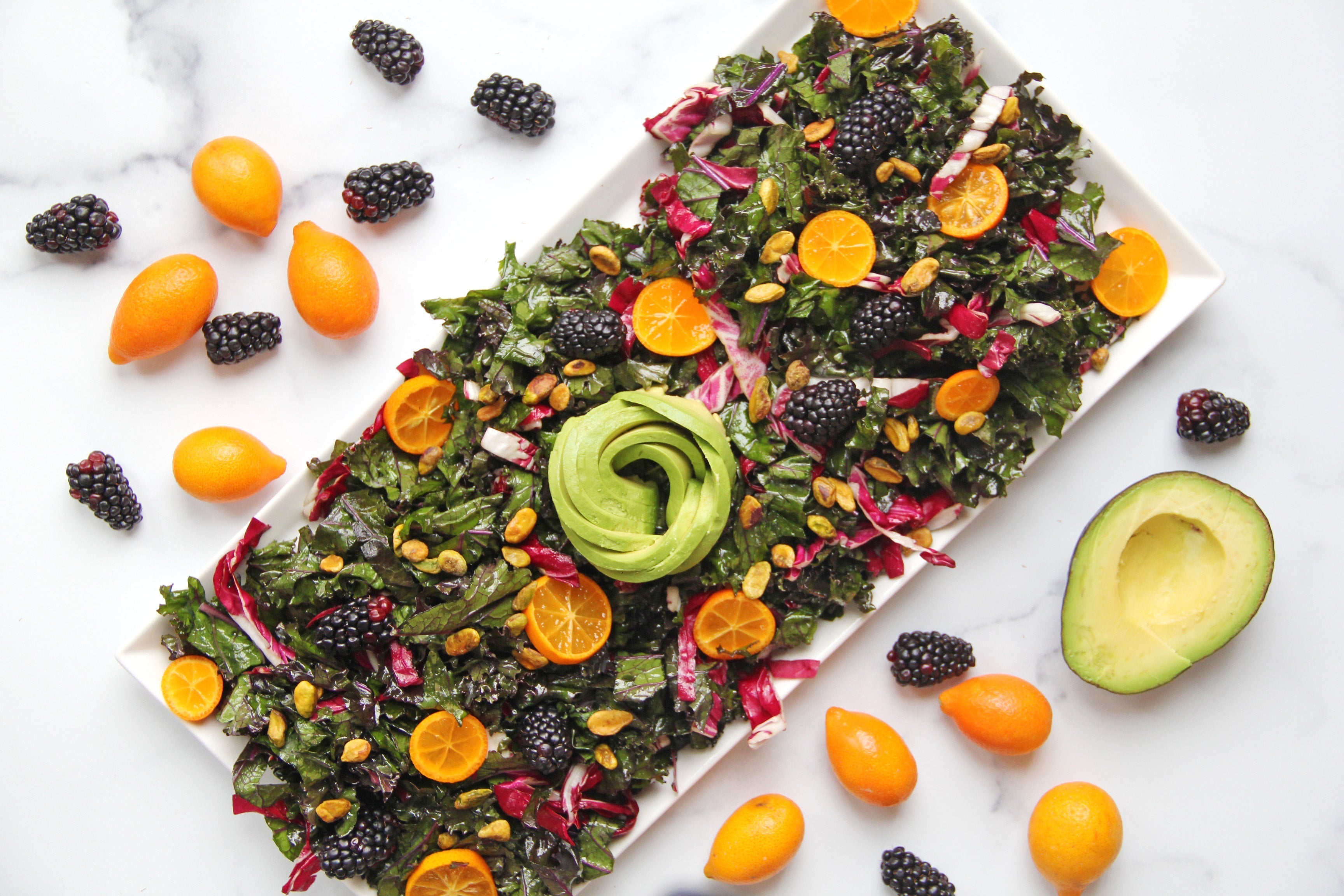 Fruity & Nutty Spring Kale Salad