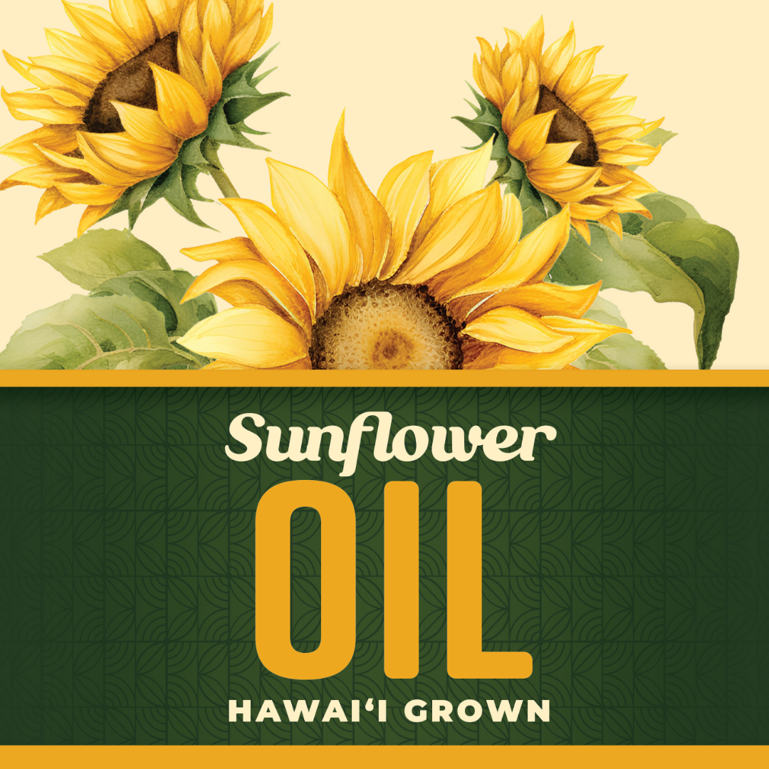 Sunflower oil label with sunflowers on a beige background